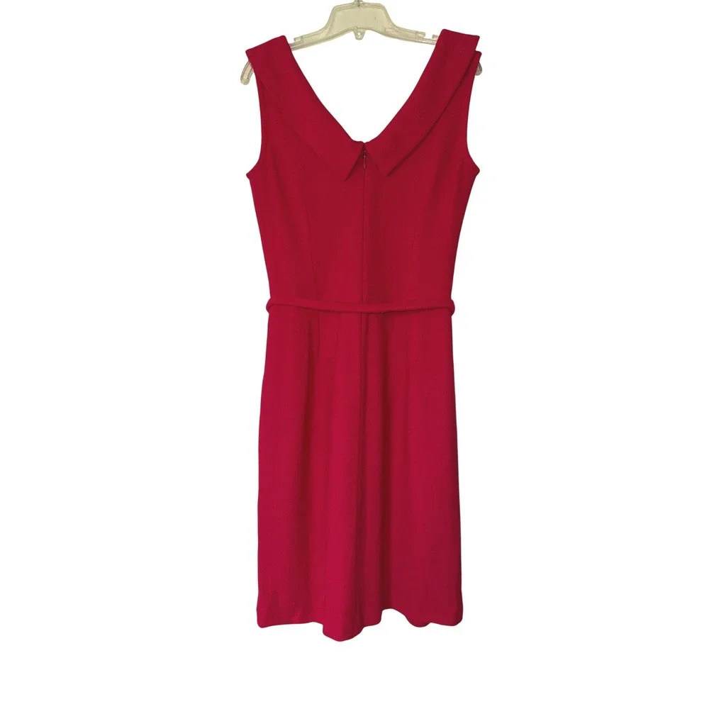 St John Collection Red Santana Knit Portrait Collar Belted Sheath Dress Size‎ 10